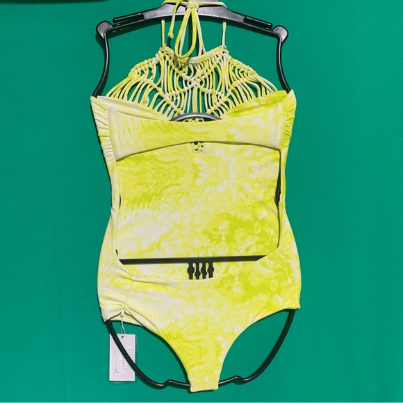 Mikoh Swim Moorea One-Piece Swimsuit Bathing Halter Tie Dye Yellow Lime XS - Picture 8 of 9